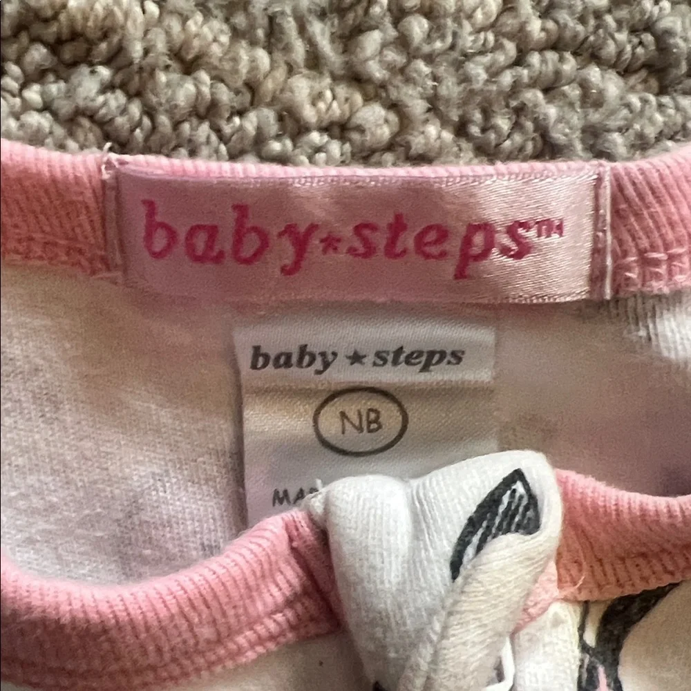 Baby Steps Baby Girl Pink and White Footie pajamas | Newborn